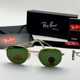 عینک ریبن هگزونال شیشه سنگ سیز فریم طلایی به همراه پک کامل ریبن کد Rayban RB 3548