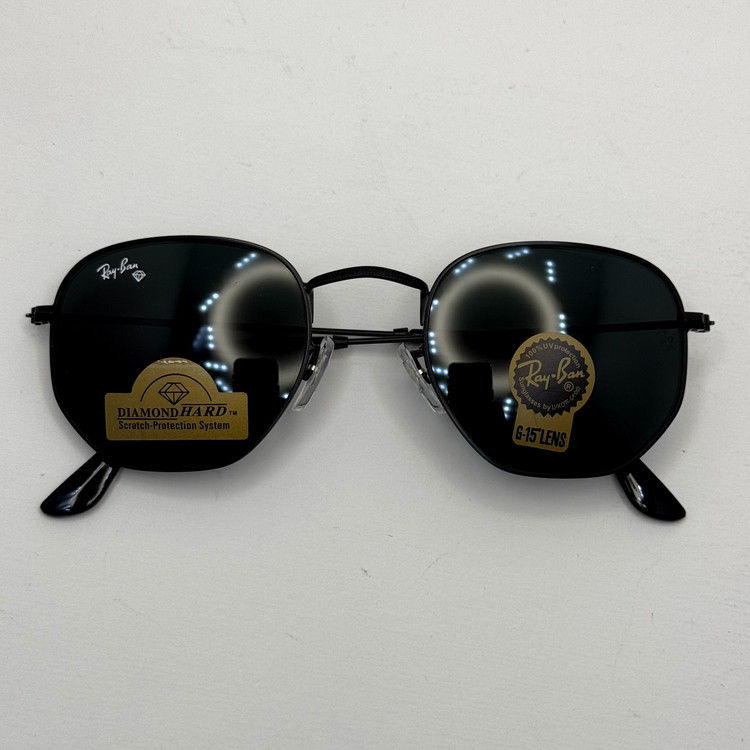 عینک ریبن هگزونال شیشه سنگ تمام مشکی به همراه پک کامل ریبن کد Rayban RB 3548