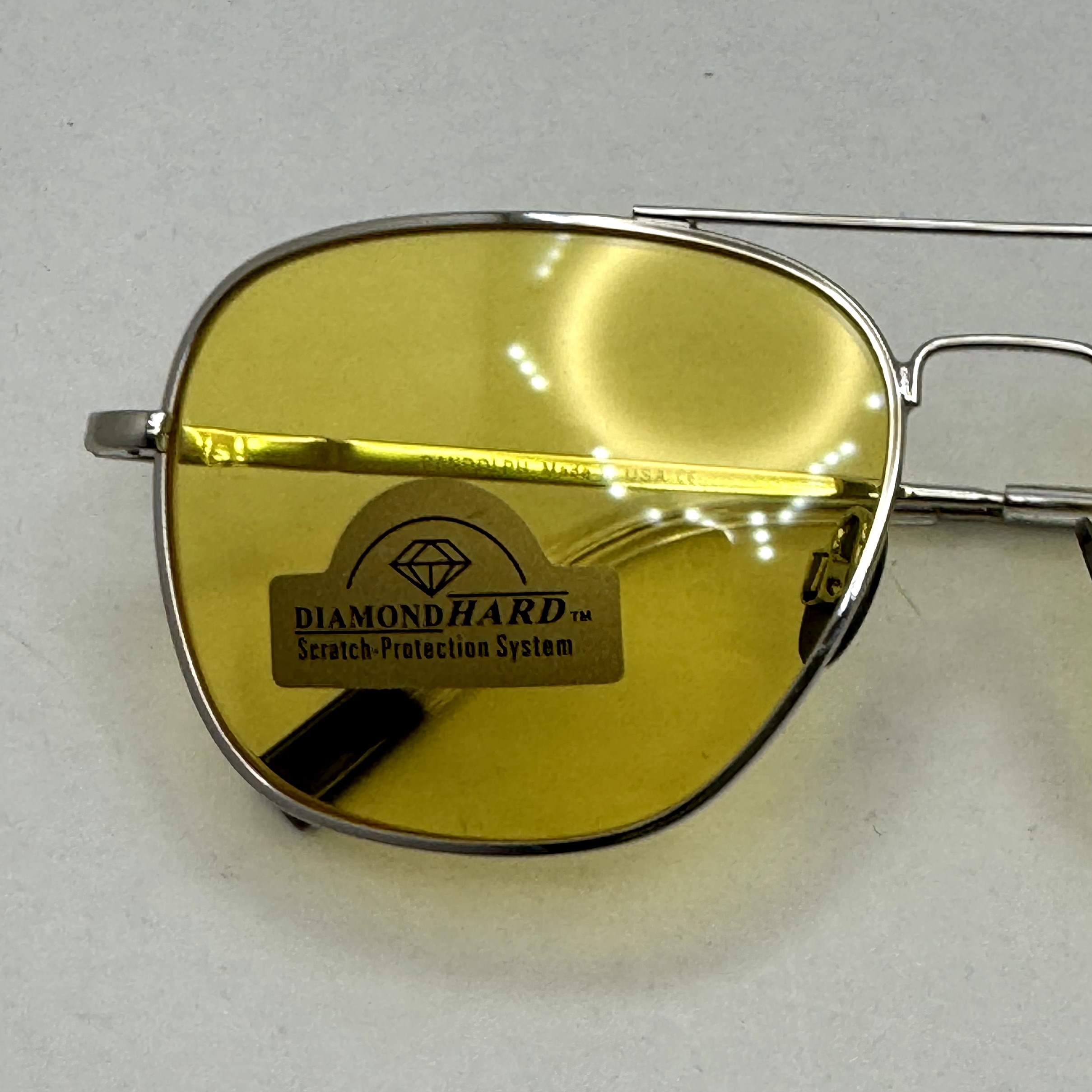 عینک آفتابی و شب خلبانی رندولف شیشه سنگ زرد فریم نقره ای فول پک اصلی RANDOLPH AVIATOR RE 58 24K WHITE GOLD