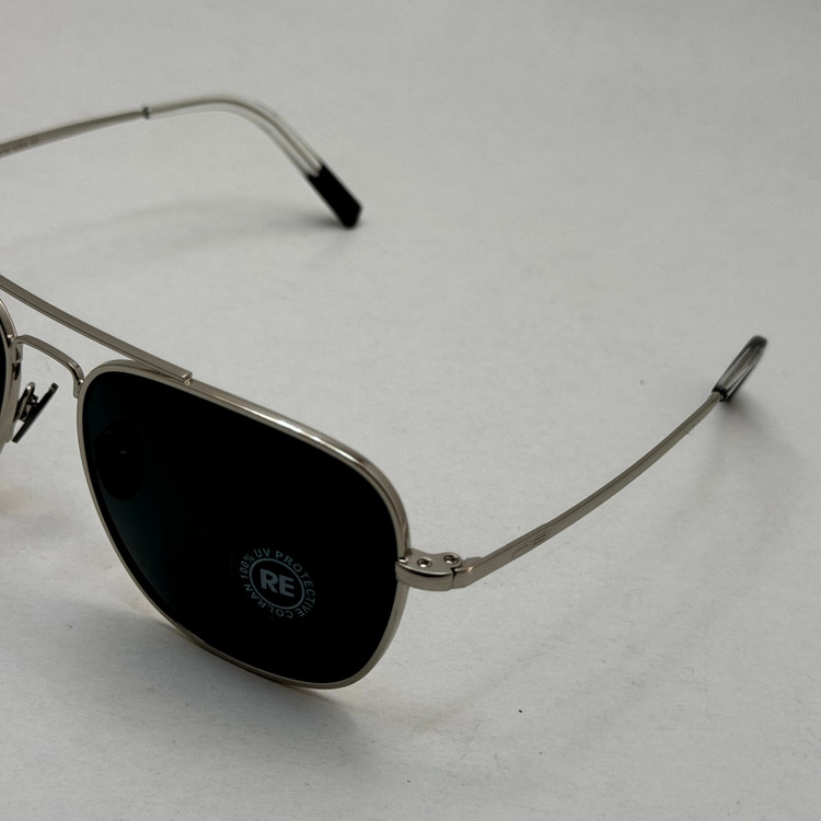 عینک آفتابی خلبانی رندولف شیشه سنگ آنتی رفلکس مشکی فریم نقره ای فول پک RANDOLPH AVIATOR RE 58 WHITE GOLD