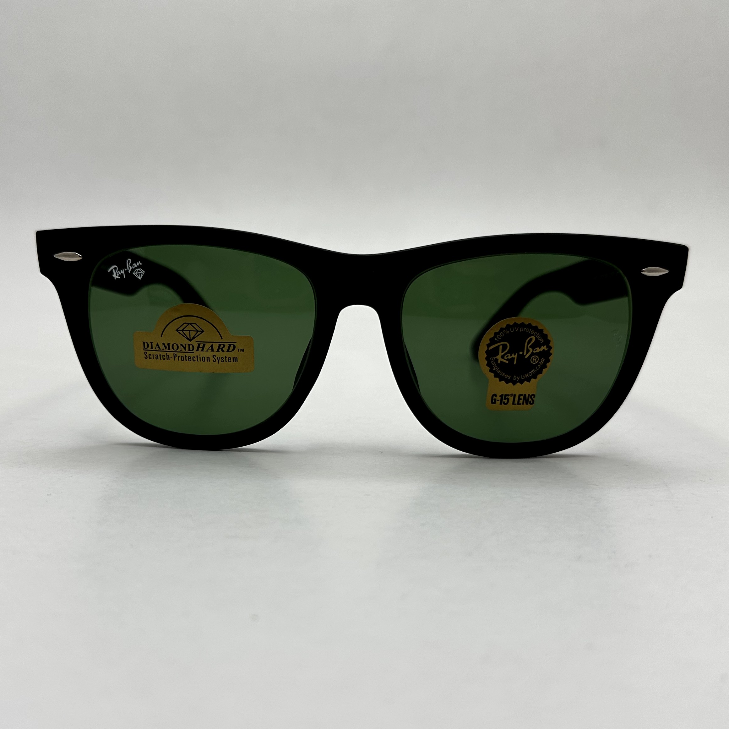 عینک آفتابی ریبن rayban ویفرر شیشه سنگ مشکی مات عدسی سبز سایز 54 به همراه پک کامل اورجینال RB 2140