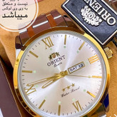 ساعت مردانه برند اورینت لوکس دو تقویمه با فول پک باکس استیل رنگ ثابت با تقویم فارسی و انگلیسی کیفیت عالی ORIENT
