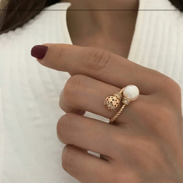 انگشتر ژوپینگ زنانه مرواریدی توپی