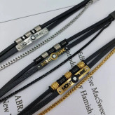 دستبند مردانه اسپرت چرم و پلاک استیل مونت بلک mont black سه لاین رنگ ثابت کد amp (پس کرایه)