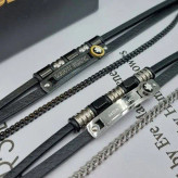 دستبند مردانه و پسرانه چرم مونت بلک mont black پلاک استیل سه لاین رنگ ثابت کد amp (پس کرایه)