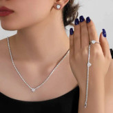 سرویس زنانه گردنبند-گوشواره-انگشتر-دستبند جواهری نگین تنیسی قلب رنگی رنگ ثابت کد amp (پس کرایه)