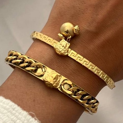 دستبند النگویی و بنگل استیل زنانه طرح ورساچ Versace  تنوع طرح رنگ ثابت کد tj (پس کرایه)