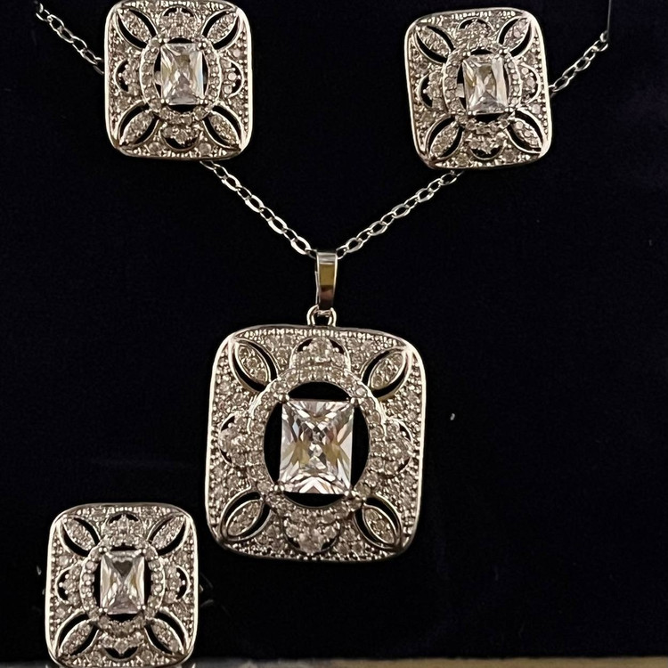 نیم ست گردنبند و گوشواره و انگشتر طرح جواهری نگین دار زنانه طرح پاپیون تنوع طرح رنگ ثابت کد ki (پس کرایه)
