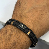 دستبند چرمی قفل و پلاک استیل مردانه برند مونت بلنک Montblanc کیفیت چرم عالی تنوع طرح رنگ ثابت کدbn (پس کرایه)