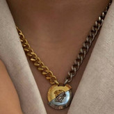 نیم ست گردنبند و دستبند استیل زنانه طرح ورساچه Versace طلایی نقره ای رنگ ثابت کد tj (پس کرایه)