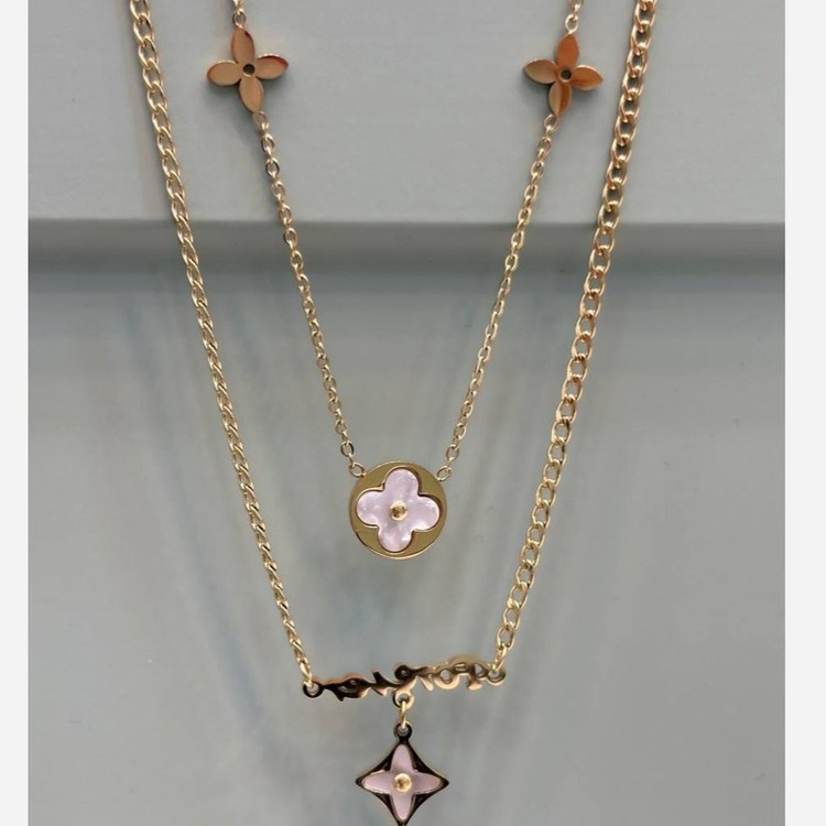 گردنبند و آویز استیل طرح دو لاین سفید طلایی رنگ ثابت کد gy