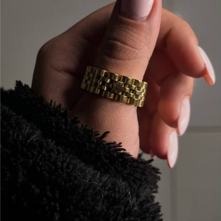 انگشتر رولکس استیل طرح دستبندی تمام پین شده با امکان تغییر سایز در تنوع رنگ درجه یک رنگ ثابت