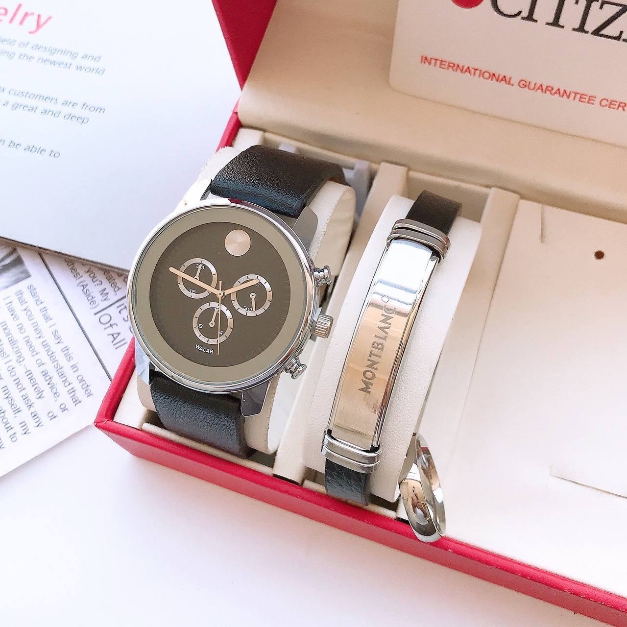 ست مردانه لوکس ساعت والار Walar بندچرم طرح سه موتوره و دستبند بند چرم و حلقه ارسال رایگان