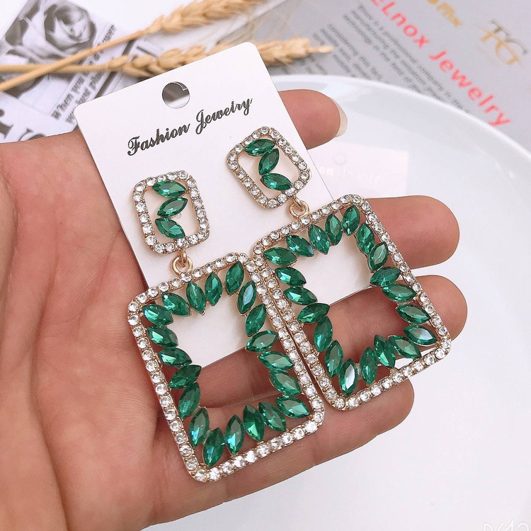 گوشواره مجلسی جواهری میخی زنانه و دخترانه خاص و جواهری سبز و سبزآبی بسیار شیک و درخشنده ارسال رایگان