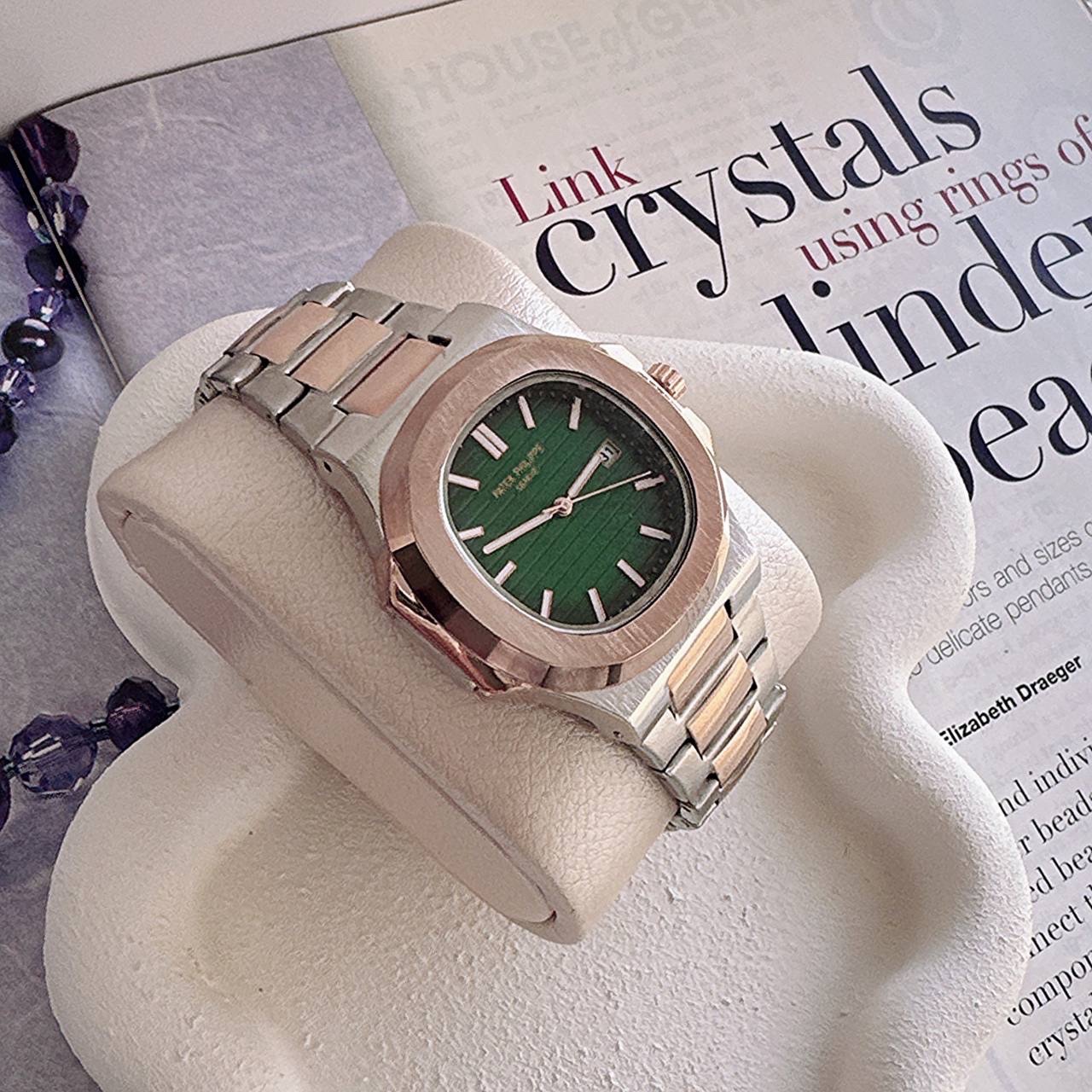 ساعت مچی مردانه هایکپی مارک فیلیپ PATEK PHILIPPE موتور ژاپن فول استیل رنگبندی مشکی و نقره ای رزگلد  ارسال رایگان