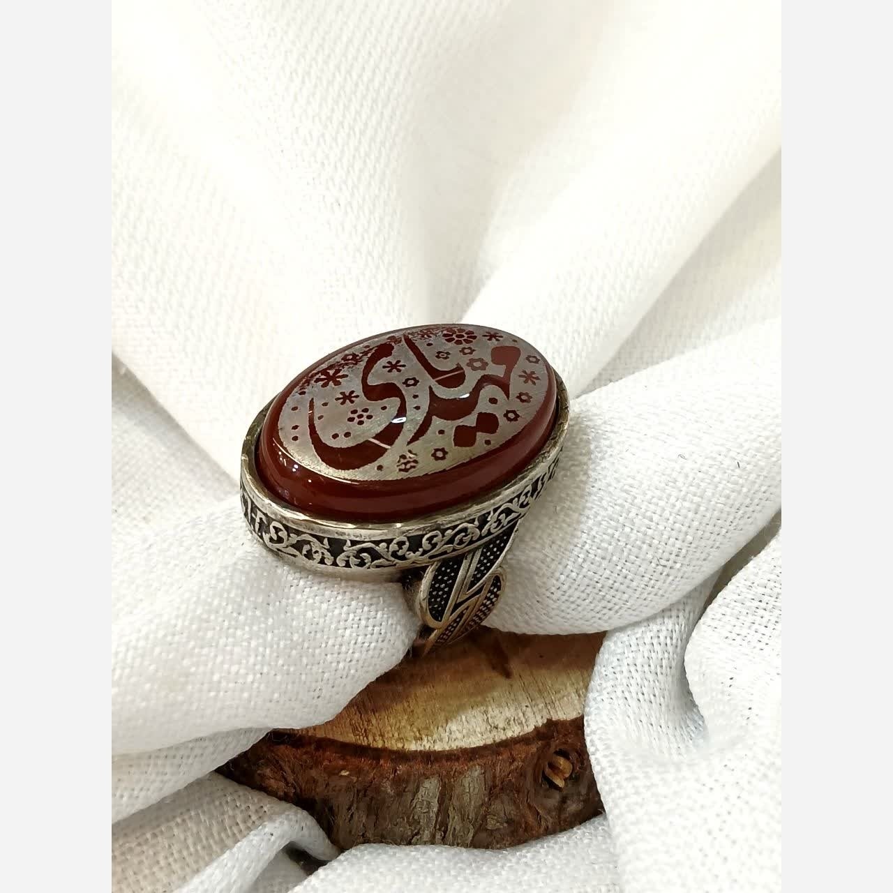 انگشتر مردانه نقره روس سنگ اصلی  عقیق اصلی
