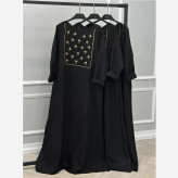 کفتان زنانه مدل پاپیونی جنس شانتون رنگ مشکی فری سایز
