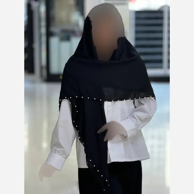 روسری نخی وال طرح ستاره مروارید دوزی شده قواره 125