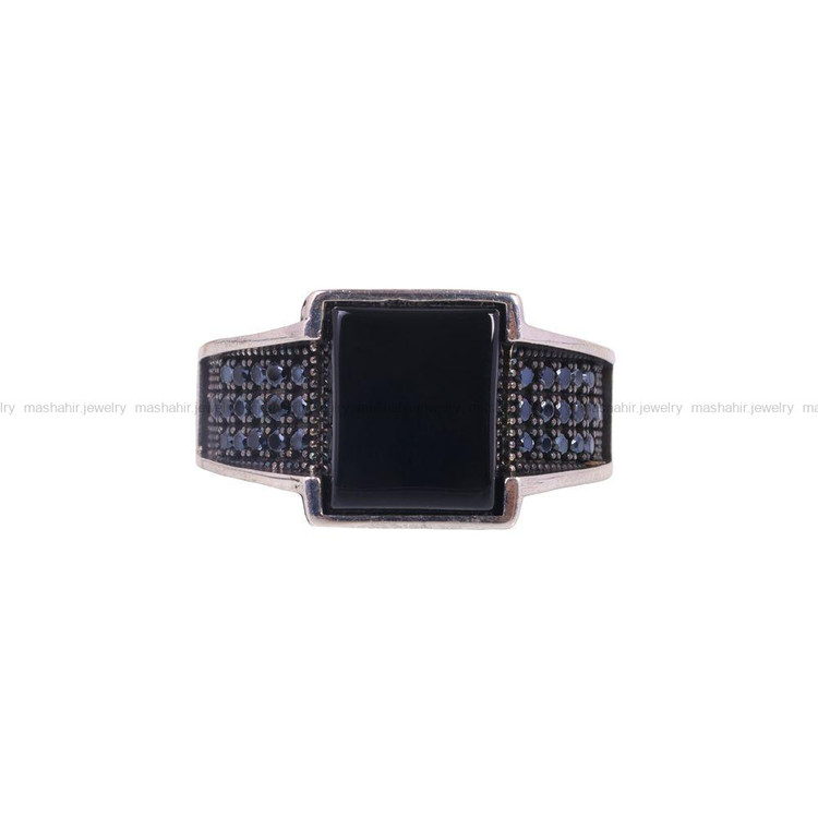 انگشتر عقیق مشکی مردانه کد 6776