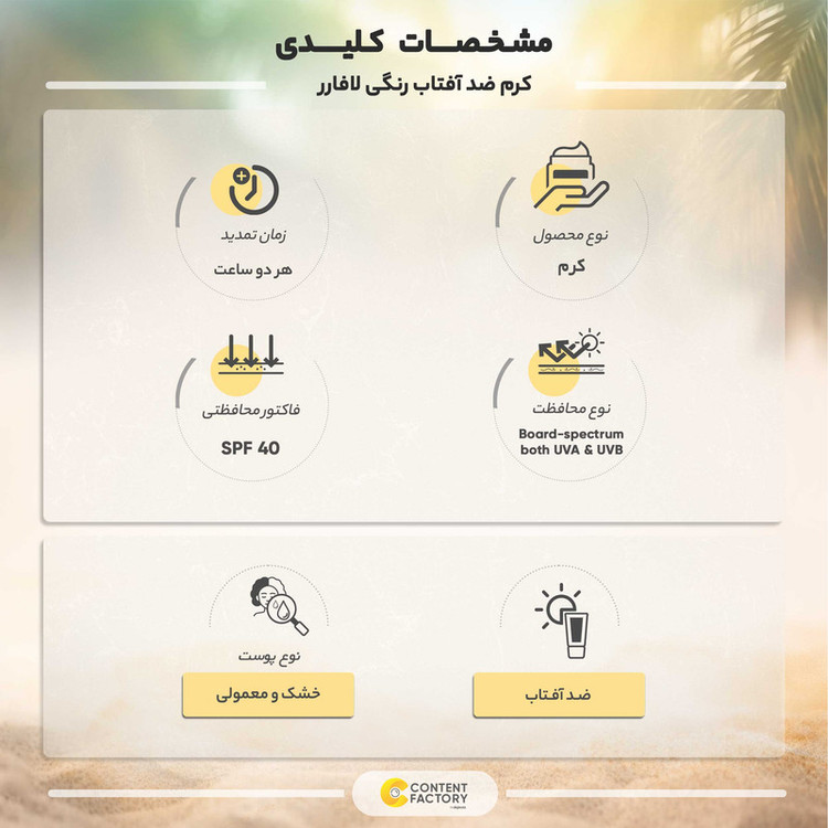 کرم ضدآفتاب و ضدلک رنگی لافارر مدل SPF40-Medium، مناسب پوستهای خشک و معمولی، حجم 40 میلیلیتر