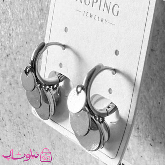 گوشواره آویز زنانه ژوپینگ مدل سکه ای (پولکی) نقره ای رنگ کد 4291