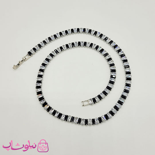 گردنبند زنانه تنیسی پهن دورنگ مشکی سفید کد 3298