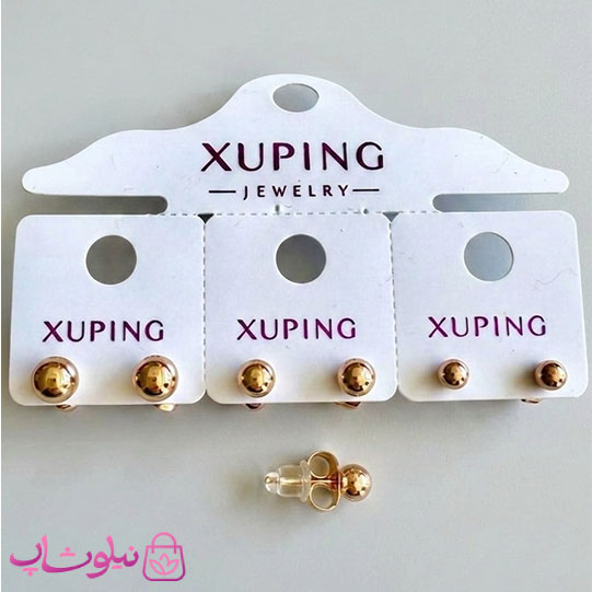 پک گوشواره ژوپینگ مدل گوی دایره میخی طلایی (سه جفت) کد 4291