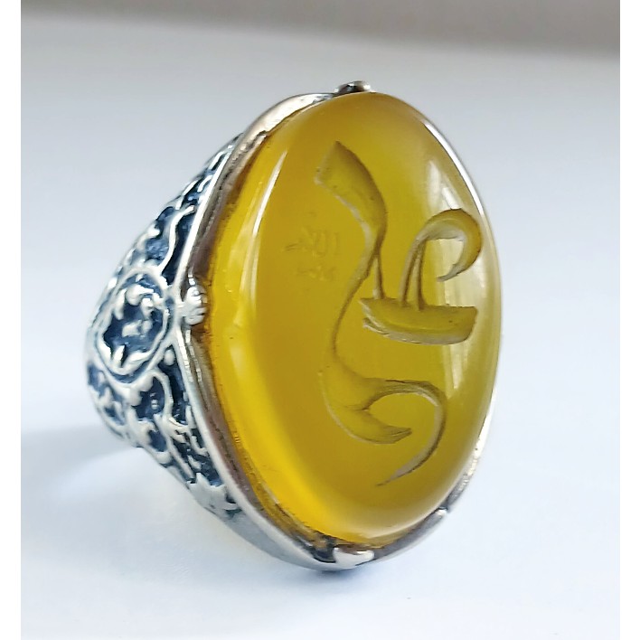 انگشتر عقیق زرد ذکر علی علیهالسلام درشت