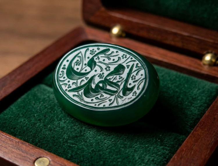 نگین عقیق سبز حکاکی یا مهدی کد 5885