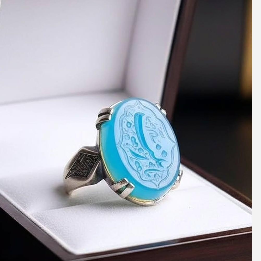 انگشتر نقره عقیق آبی درجه یک کد 853