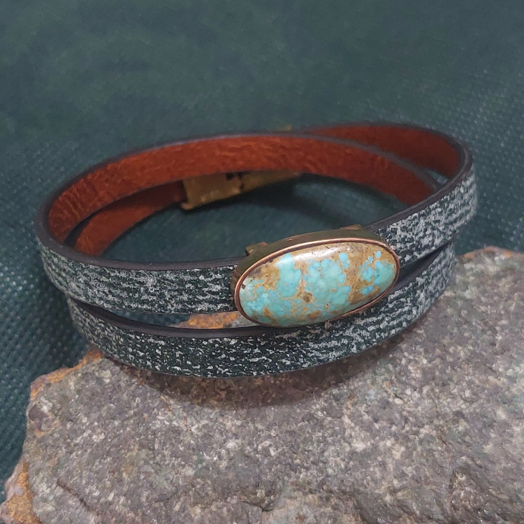 دستبند چرم فیروزه نیشابوری اصل