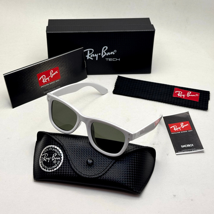 عینک آفتابی ریبن ویفرر ریورس سفید عدسی سبز به همراه پک کامل rayban (ارسال رایگان)
