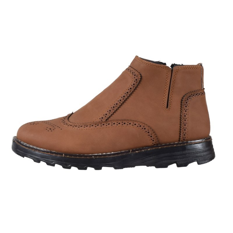 نیم بوت مردانه زیپی یخ شکن رنگ حنایی دوردوخت